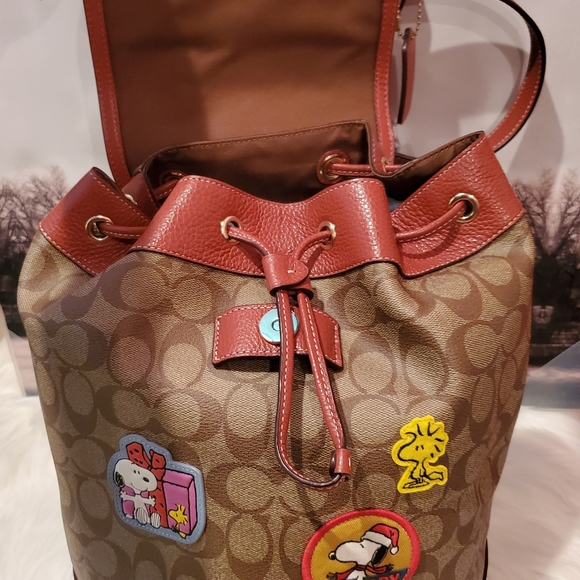 Coach Peanuts Dempsey Drawstring Backpack Bag (Redwood) - Picture 13 of 16